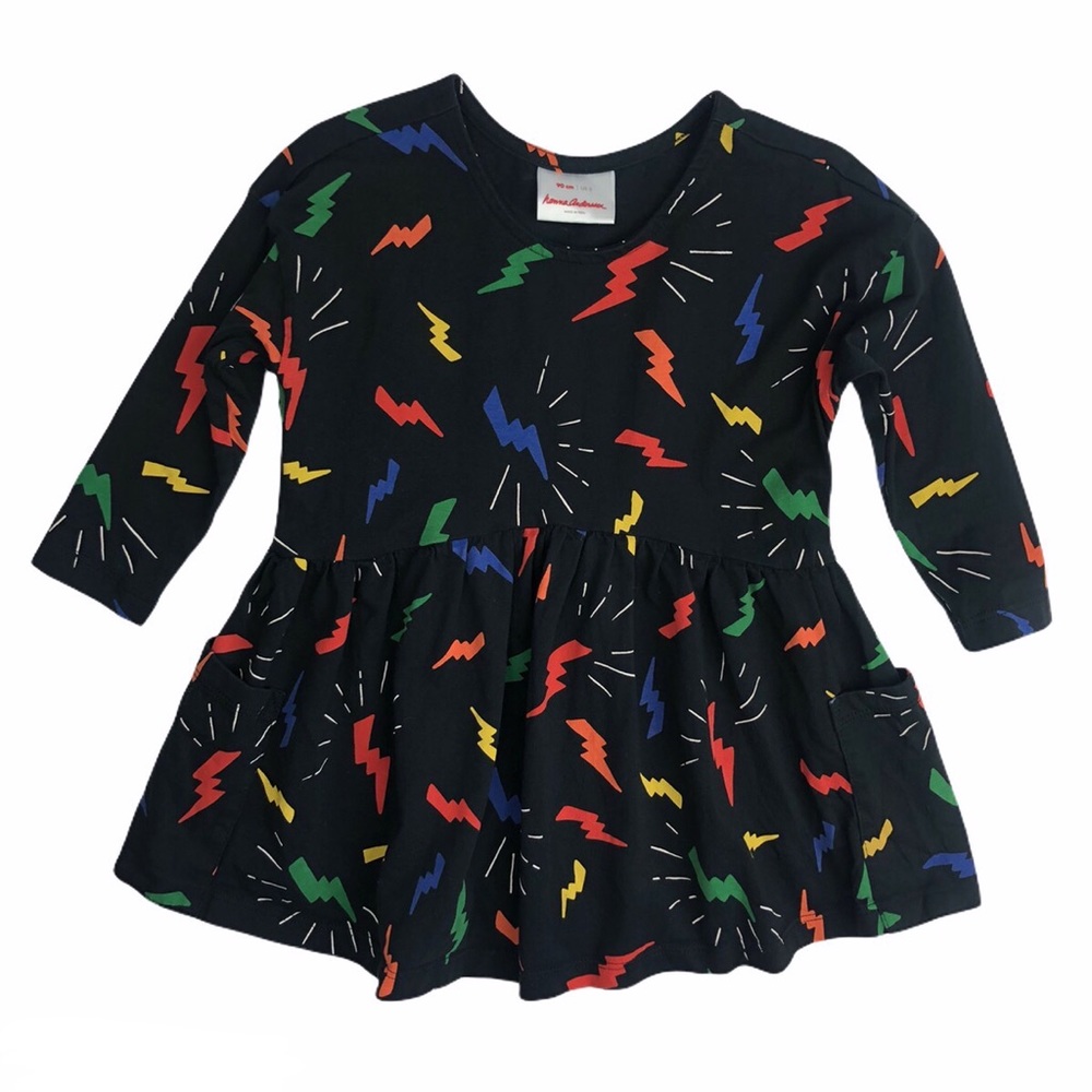 Hanna Andersson Lightning Bolt Print Dress with Pockets Size 90/3